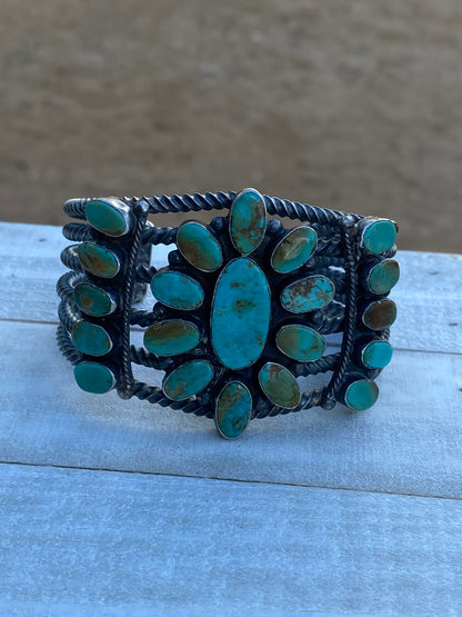 Navajo Jacqueline Silver Royston Turquoise & Sterling Cluster Cuff