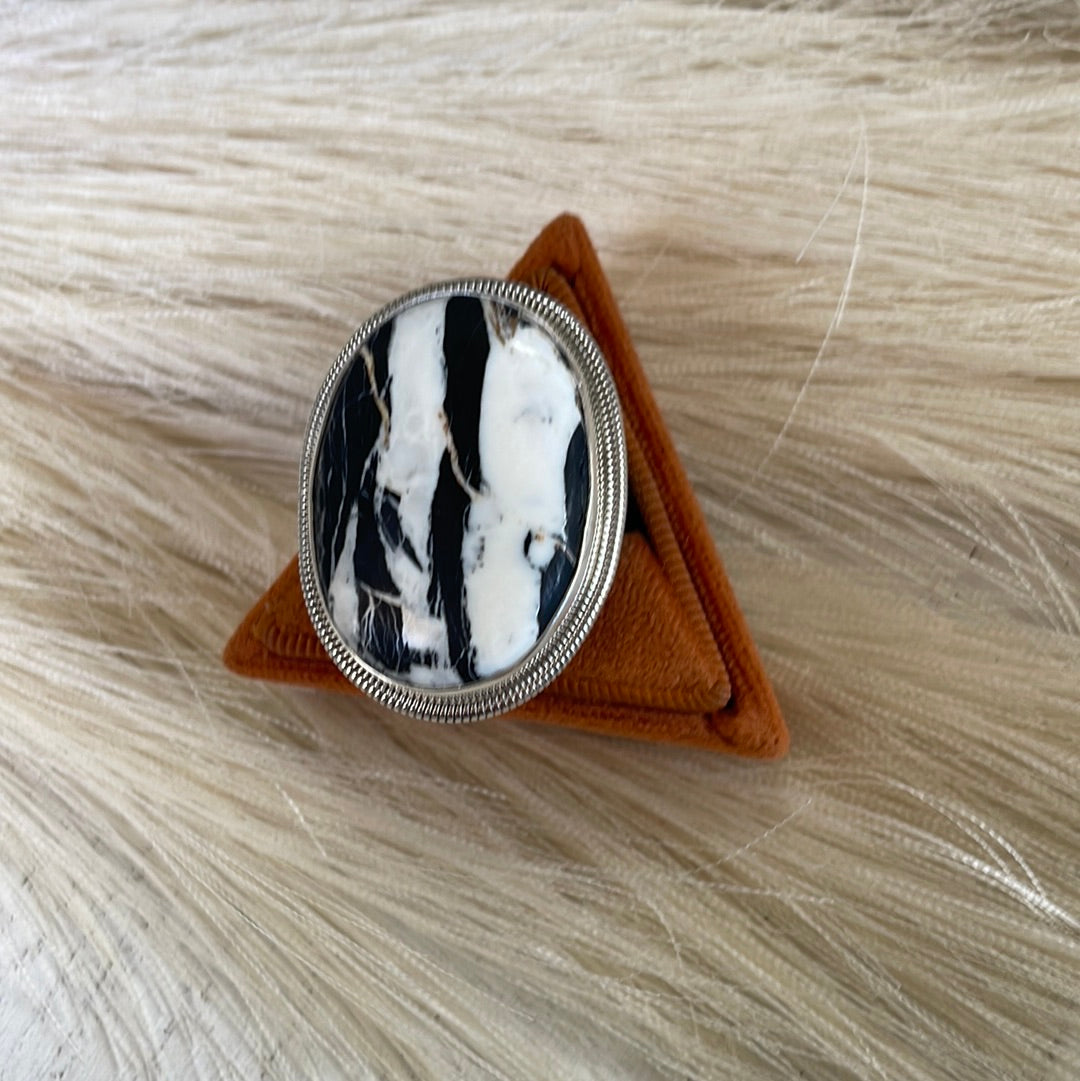 Navajo Sterling Silver & White Buffalo Adjustable Ring Signed