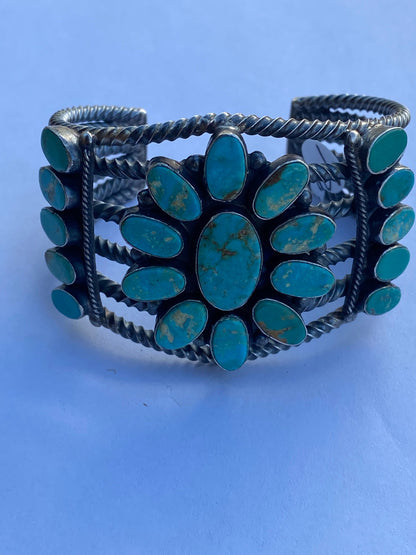 Navajo Jacqueline Silver Royston Turquoise & Sterling Cluster Cuff