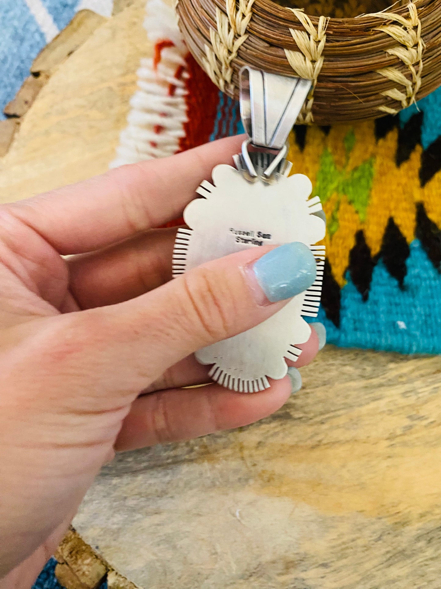 Navajo Royston Turquoise and Sterling Silver Pendant by Russell Sam