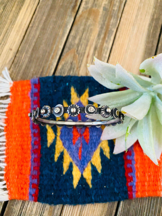 Navajo Hand Stamped Sterling Silver Bangle Bracelet by Chimney Butte