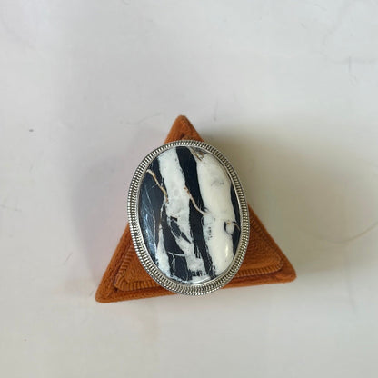 Navajo Sterling Silver & White Buffalo Adjustable Ring Signed