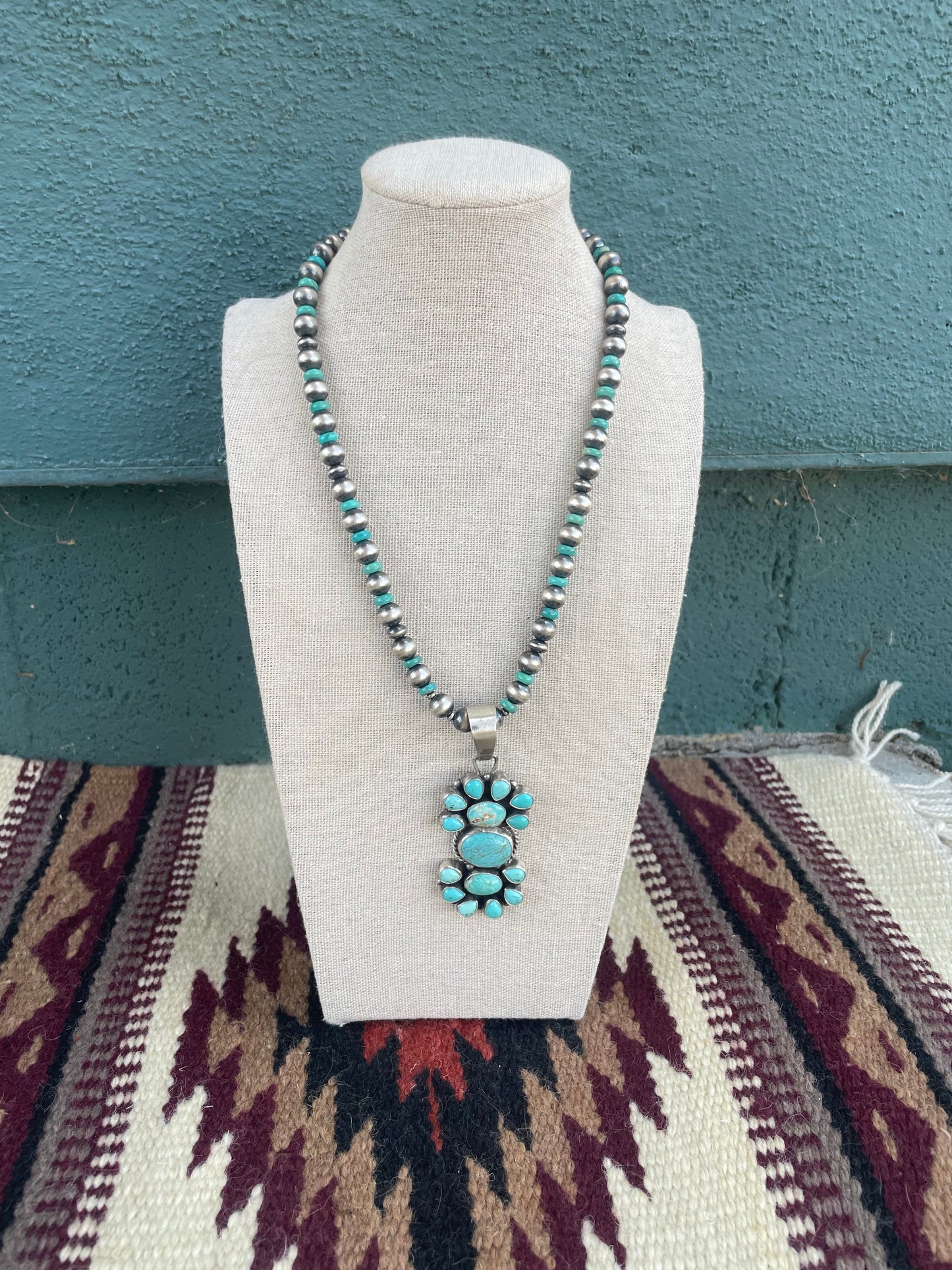 Beautiful Navajo Sterling Silver Turquoise Necklace Signed Sheila Becenti