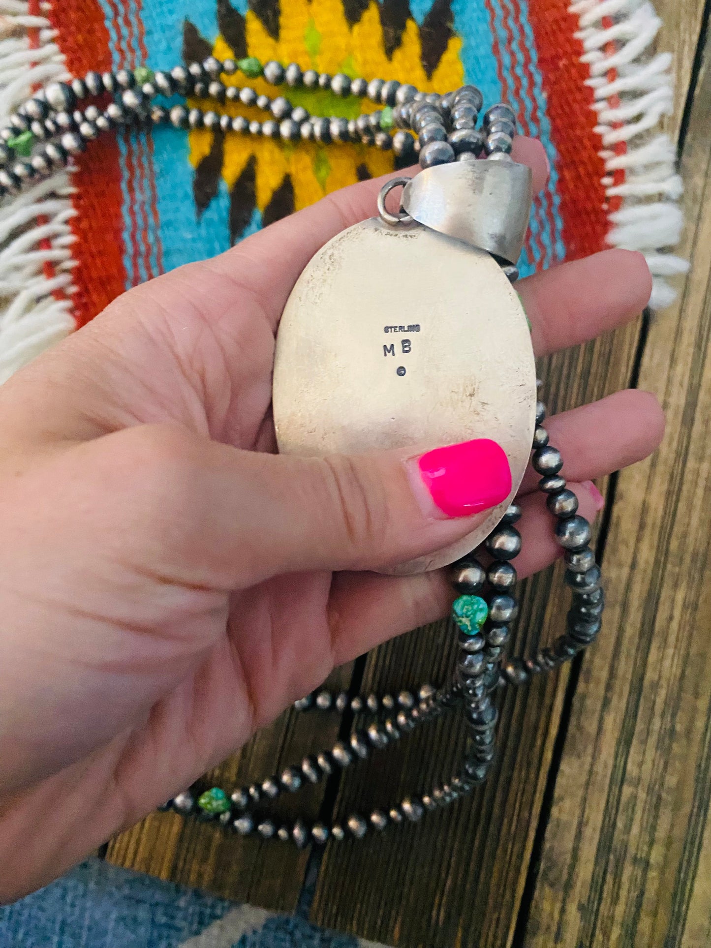 Navajo Sterling Silver & Royston Turquoise Beaded Necklace