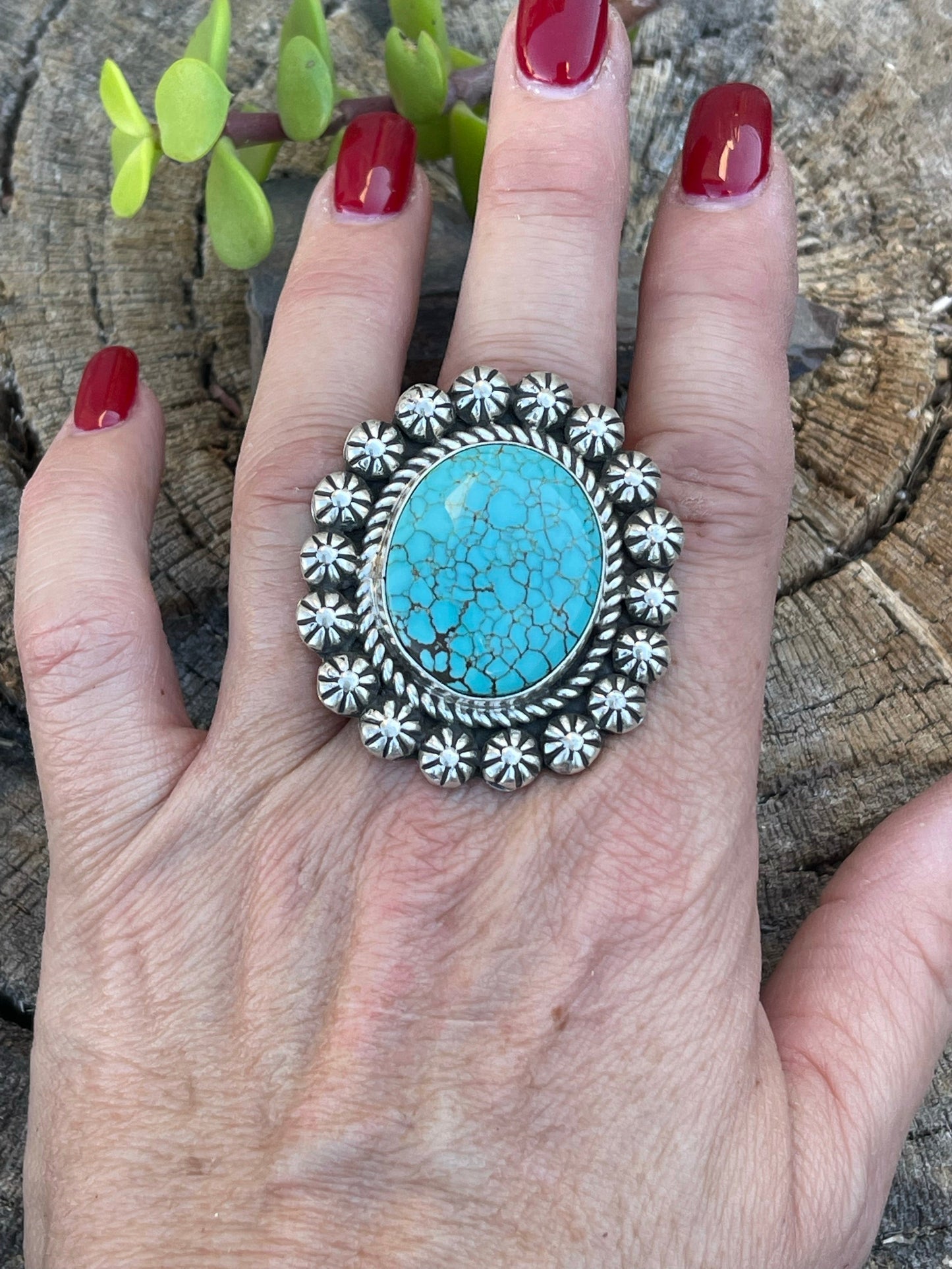 Navajo Sterling Silver Kingman Web Turquoise Adjustable Ring Artist Abel Toledo