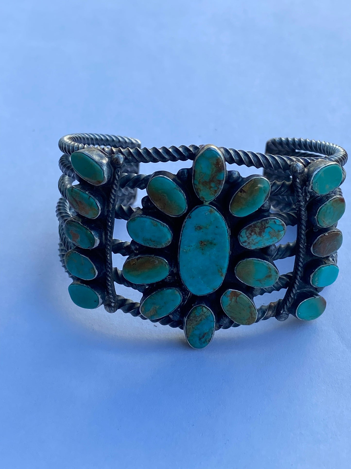 Navajo Jacqueline Silver Royston Turquoise & Sterling Cluster Cuff