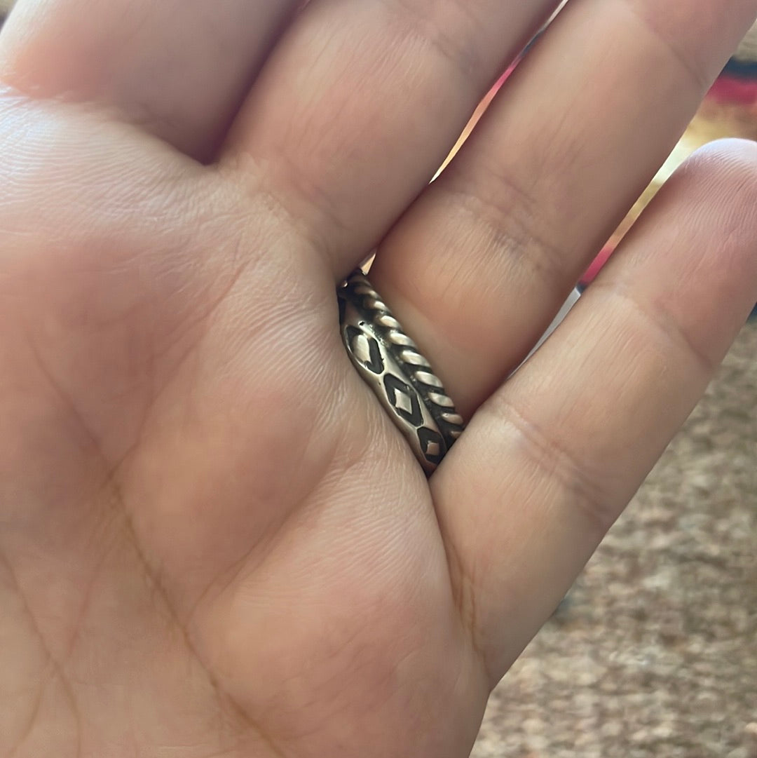 Beautiful Navajo Sterling Silver & Turquoise Chief Adjustable Ring Signed Russell Sam