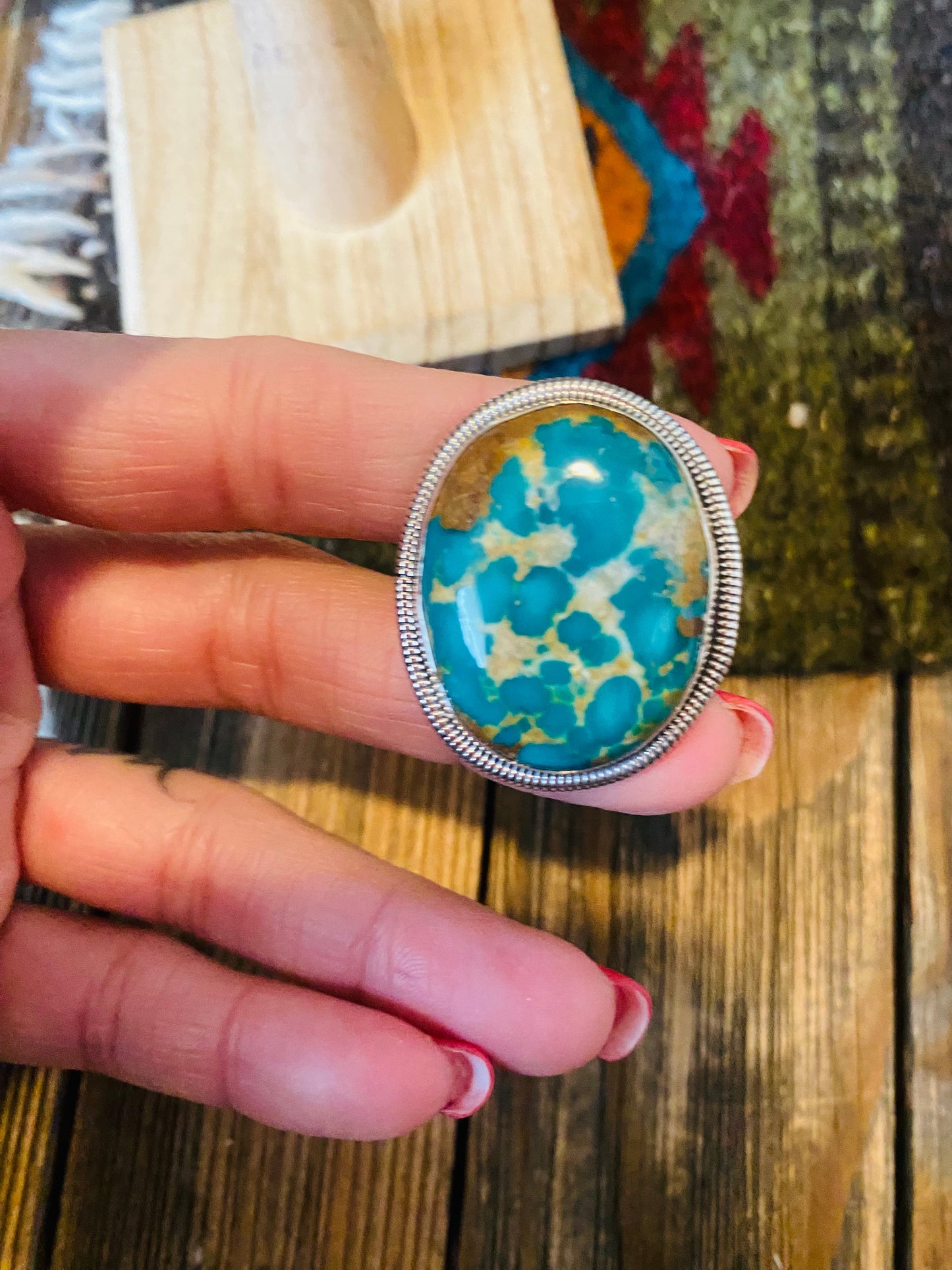 Navajo Gold Canyon Turquoise & Sterling Silver Adjustable Ring by Wydell Billie