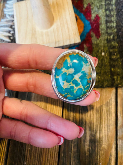 Navajo Gold Canyon Turquoise & Sterling Silver Adjustable Ring by Wydell Billie