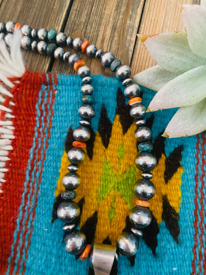 Navajo Sterling Silver, Turquoise & Spiny Beaded Necklace