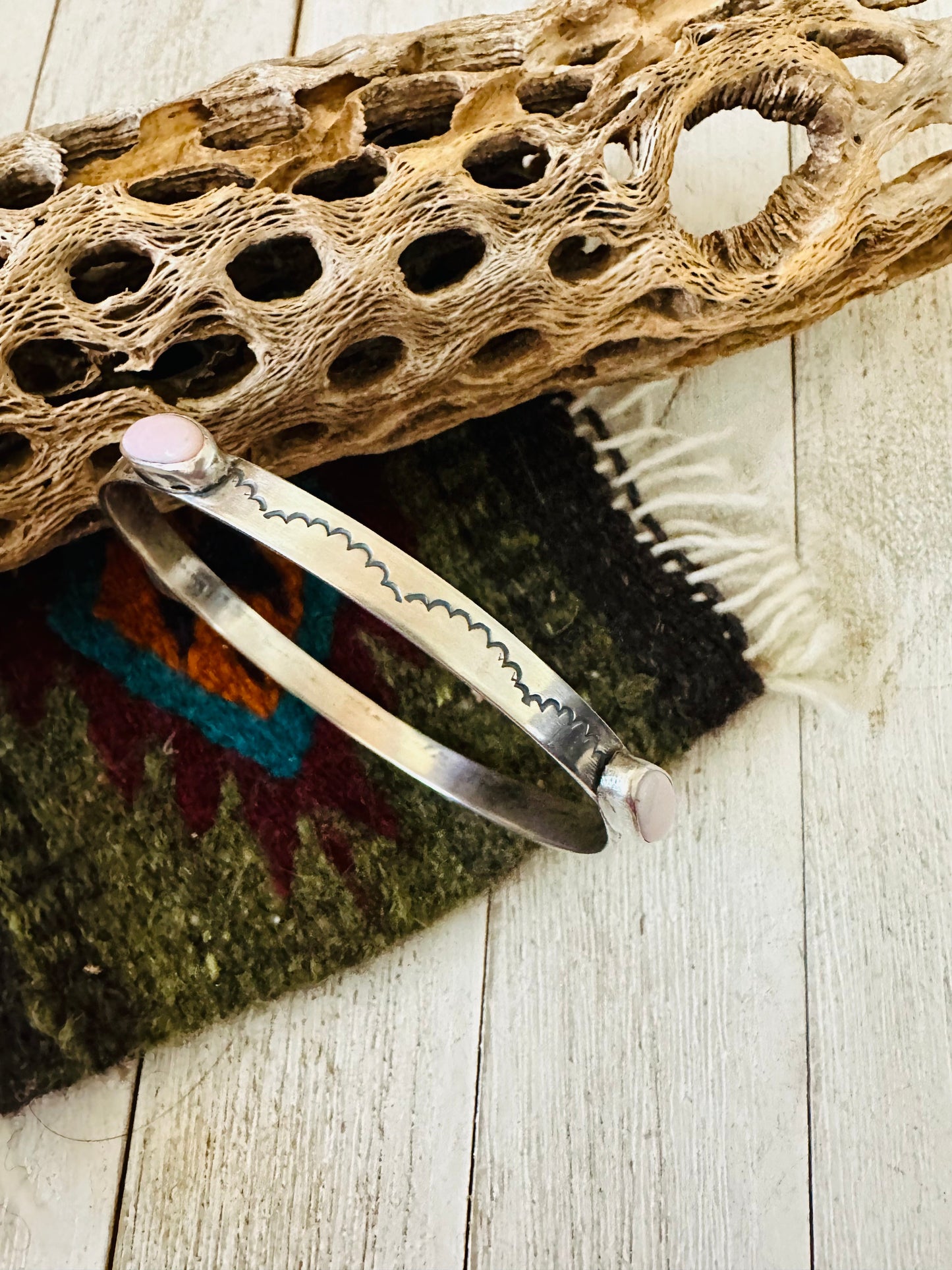 Navajo Queen Pink Conch Shell & Sterling Silver Bangle Bracelet