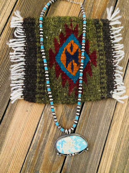 Navajo Sterling Silver & Carico Lake Turquoise Beaded Necklace