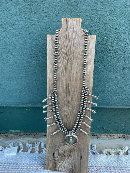 Navajo Sterling Silver And Turquoise Squash Blossom Necklace By Joseph Martinez