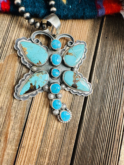 Navajo Turquoise & Sterling Silver Dragonfly Pendant By Shawn Cayatineto