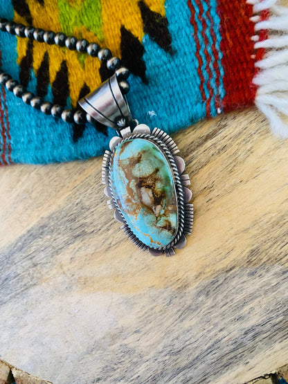 Navajo Royston Turquoise and Sterling Silver Pendant by Russell Sam