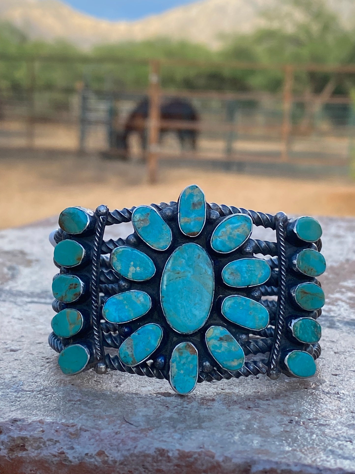 Navajo Jacqueline Silver Royston Turquoise & Sterling Cluster Cuff