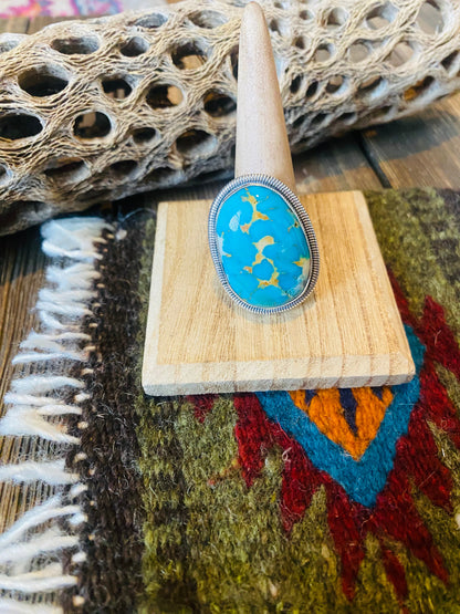 Navajo Gold Canyon Turquoise & Sterling Silver Adjustable Ring by Wydell Billie