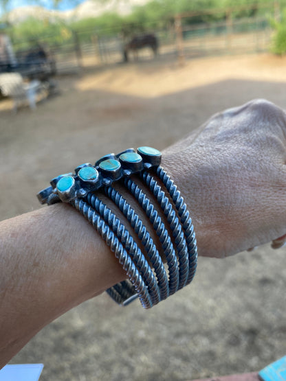 Navajo Jacqueline Silver Royston Turquoise & Sterling Cluster Cuff