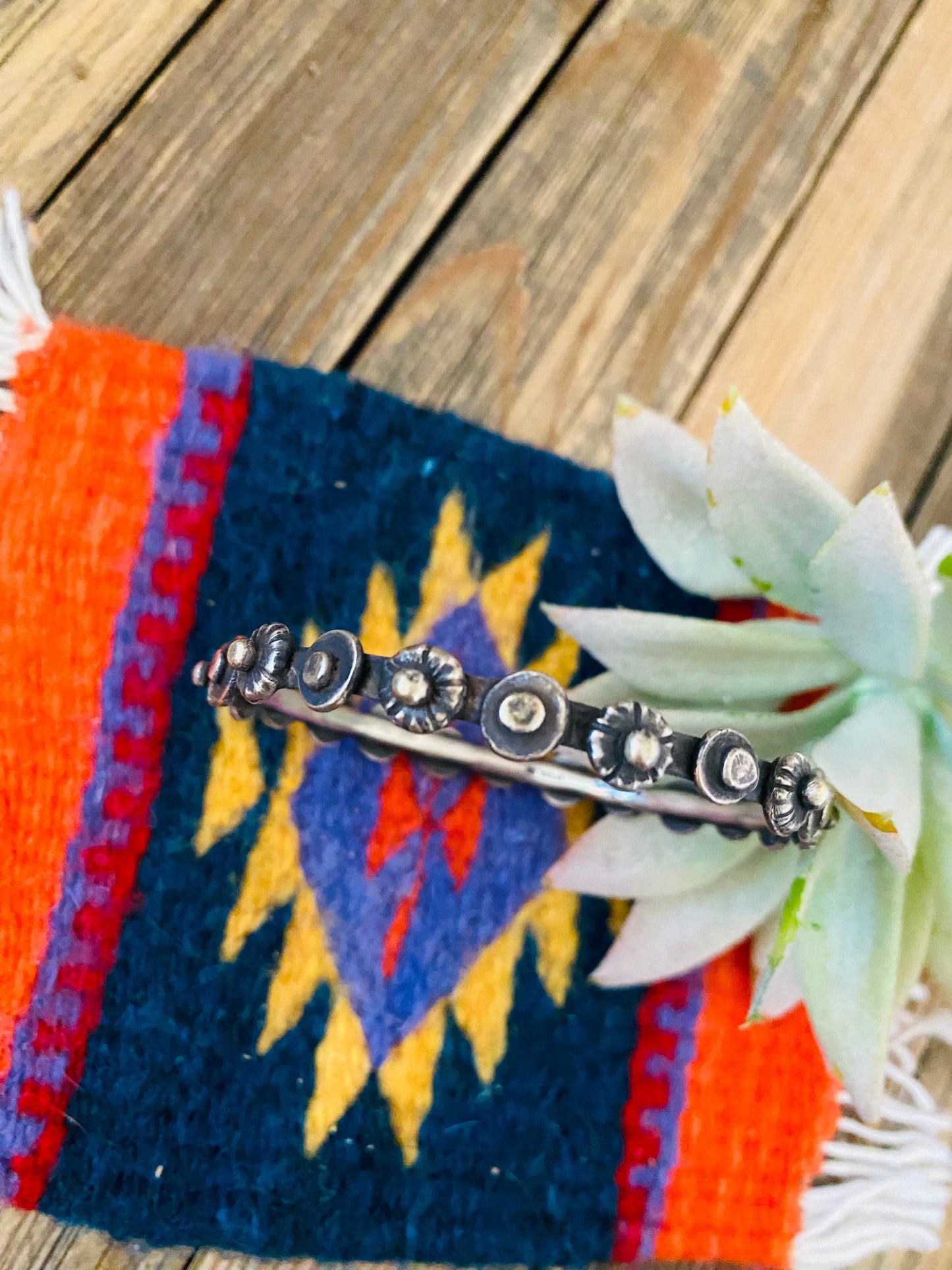 Navajo Hand Stamped Sterling Silver Bangle Bracelet by Chimney Butte