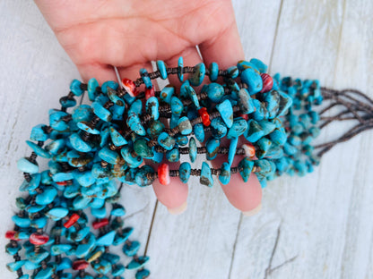 Navajo Turquoise, Spiny & Heishi Eight Strand Beaded Necklace