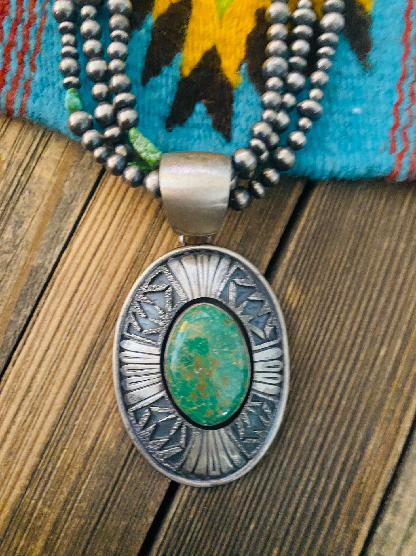 Navajo Sterling Silver & Royston Turquoise Beaded Necklace