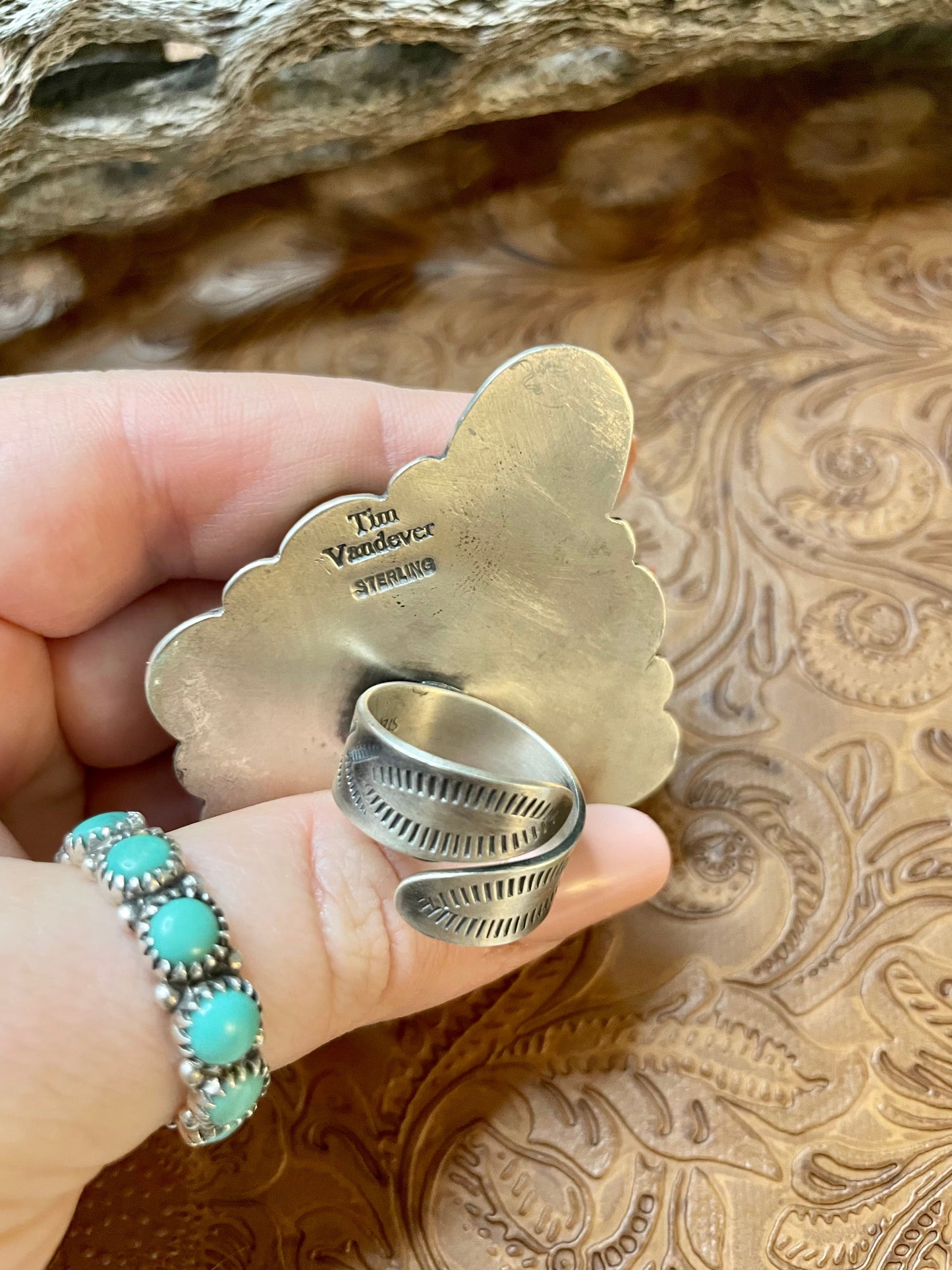 Navajo Golden Hills Turquoise And Sterling Silver Adjustable Ring by Tim Vandever