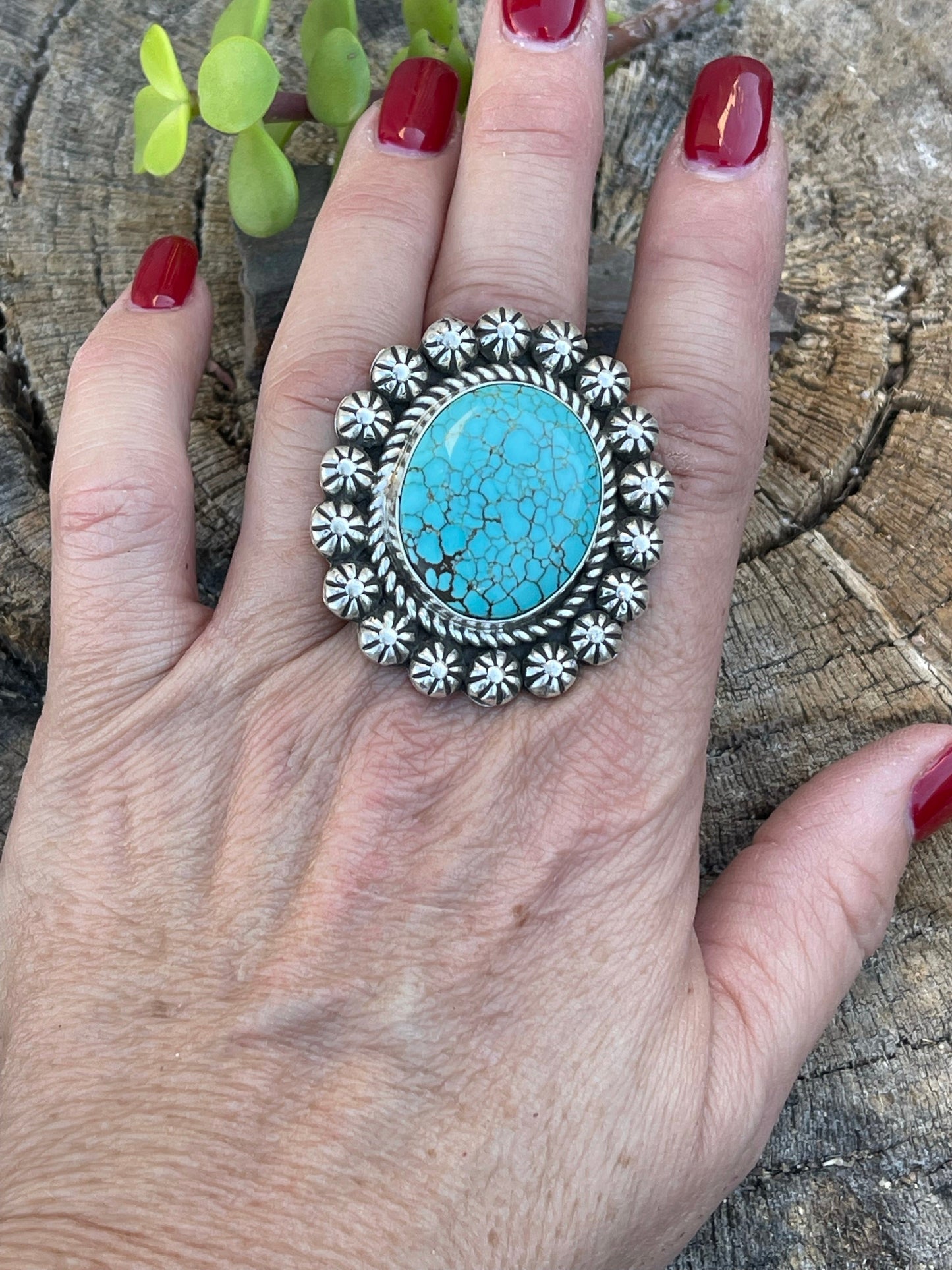 Navajo Sterling Silver Kingman Web Turquoise Adjustable Ring Artist Abel Toledo