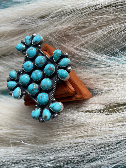 Navajo Turquoise & Sterling Silver Statement Cluster Adjustable Ring