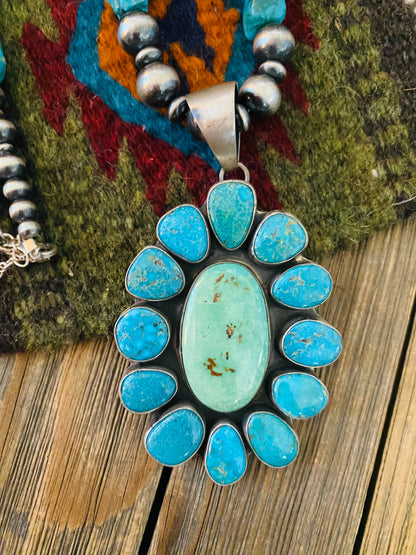 Navajo Sterling Silver & Turquoise Cluster Beaded Necklace