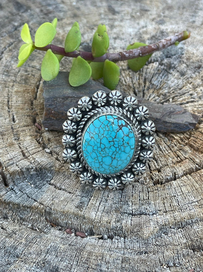 Navajo Sterling Silver Kingman Web Turquoise Adjustable Ring Artist Abel Toledo