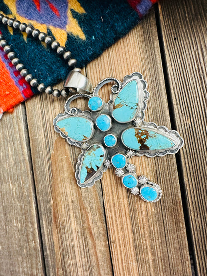 Navajo Turquoise & Sterling Silver Dragonfly Pendant By Shawn Cayatineto