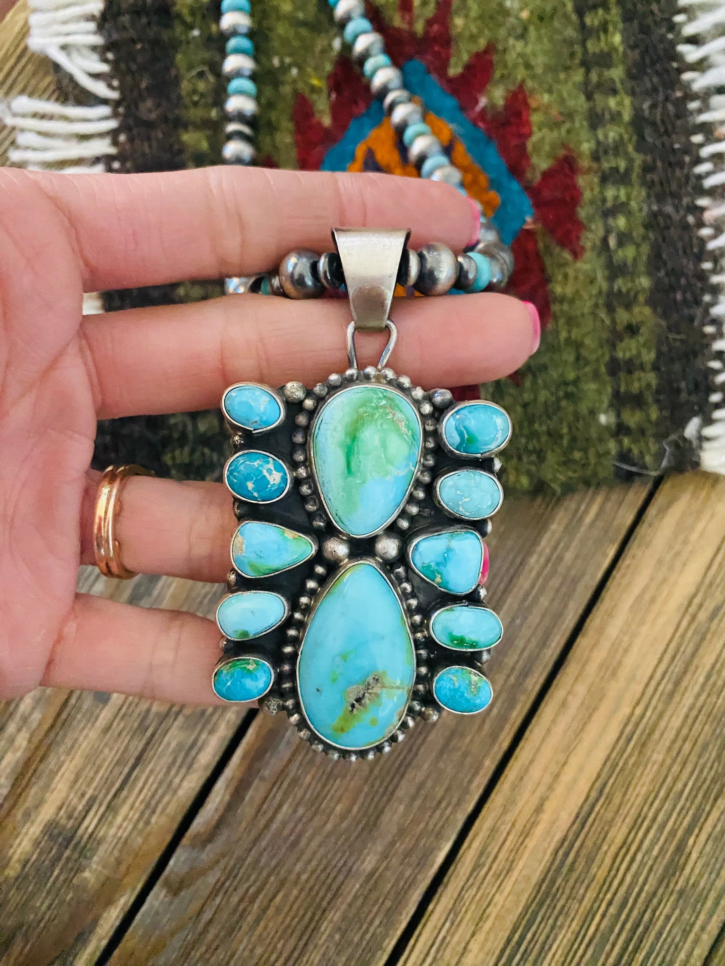 Navajo Sterling Silver & Sonoran Mountain Turquoise Beaded Necklace