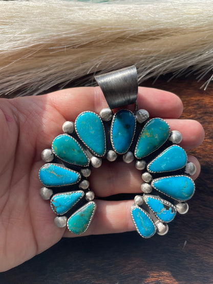 Navajo Turquoise & Sterling Silver Naja Pendant Signed