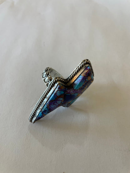 Navajo Purple Dream And Sterling Silver Lightening Bolt Adjustable Ring