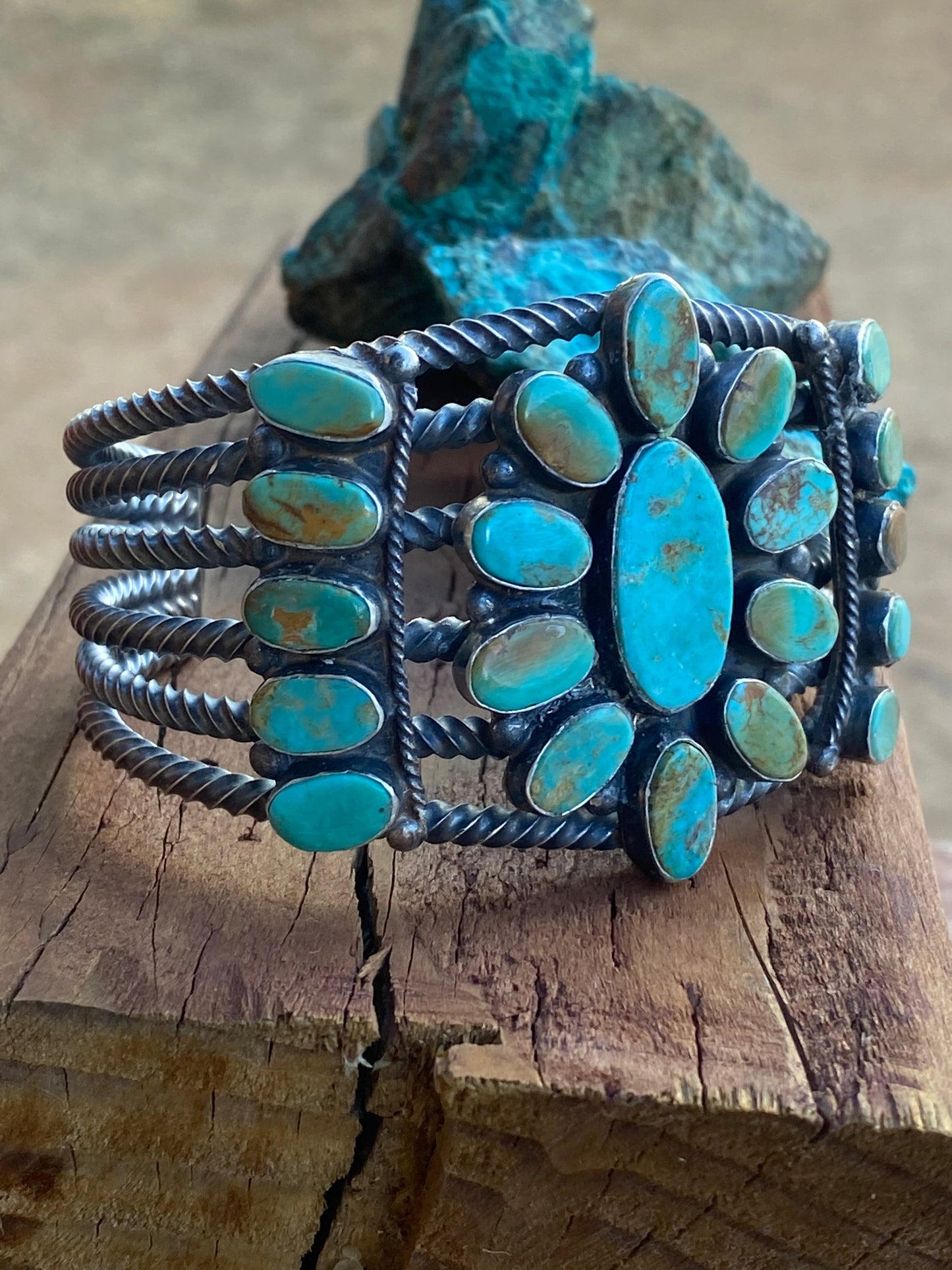 Navajo Jacqueline Silver Royston Turquoise & Sterling Cluster Cuff