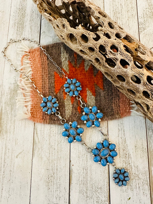 Navajo Denim Lapis & Sterling Silver Cluster Necklace Signed