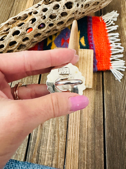 Navajo Sterling Silver And White Buffalo Cluster Adjustable Ring