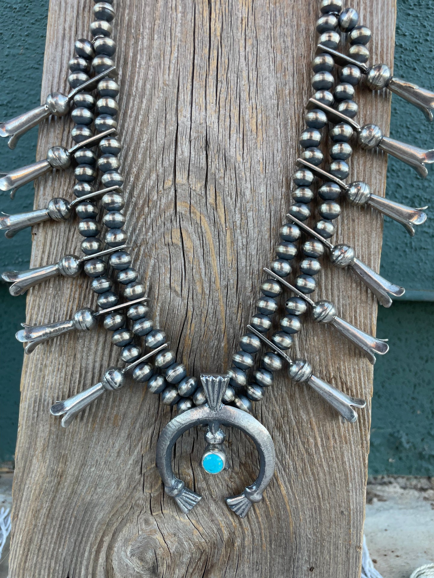 Navajo Sterling Silver And Turquoise Squash Blossom Necklace By Joseph Martinez