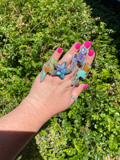 Navajo Turquoise And Sterling Silver Lighting Bolt Adjustable Ring