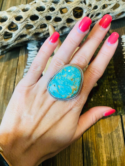 Navajo Gold Canyon Turquoise & Sterling Silver Adjustable Ring by Wydell Billie