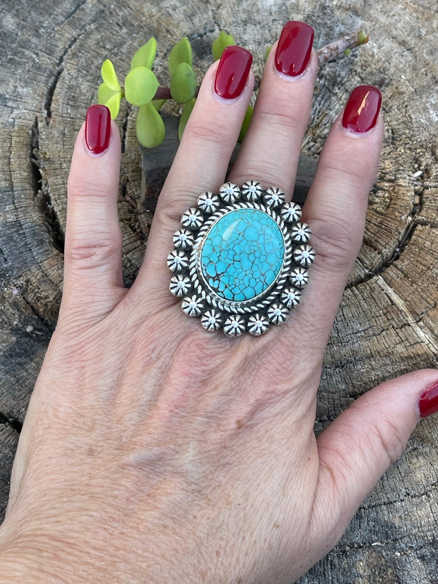 Navajo Sterling Silver Kingman Web Turquoise Adjustable Ring Artist Abel Toledo