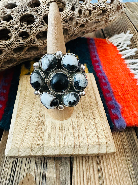 Navajo Sterling Silver And White Buffalo Cluster Adjustable Ring