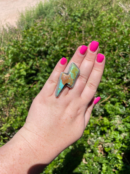 Navajo Turquoise And Sterling Silver Lighting Bolt Adjustable Ring