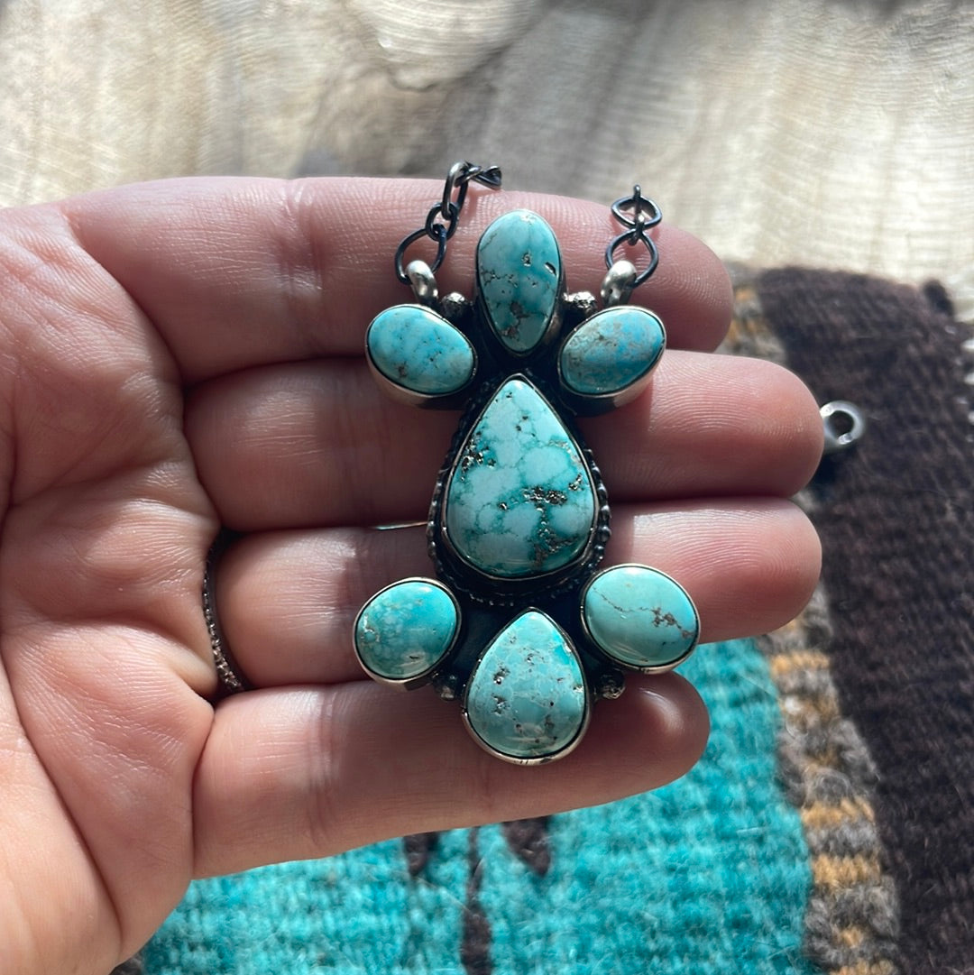 “The Carly” Navajo Turquoise & Sterling Silver Necklace Signed Sheila Becenti