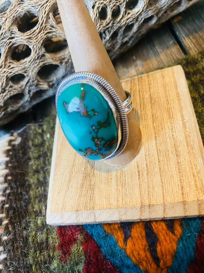 Navajo Gold Canyon Turquoise & Sterling Silver Adjustable Ring by Wydell Billie