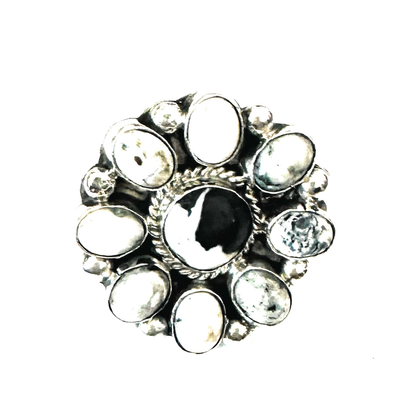 Navajo Sterling Silver And White Buffalo Cluster Adjustable Ring