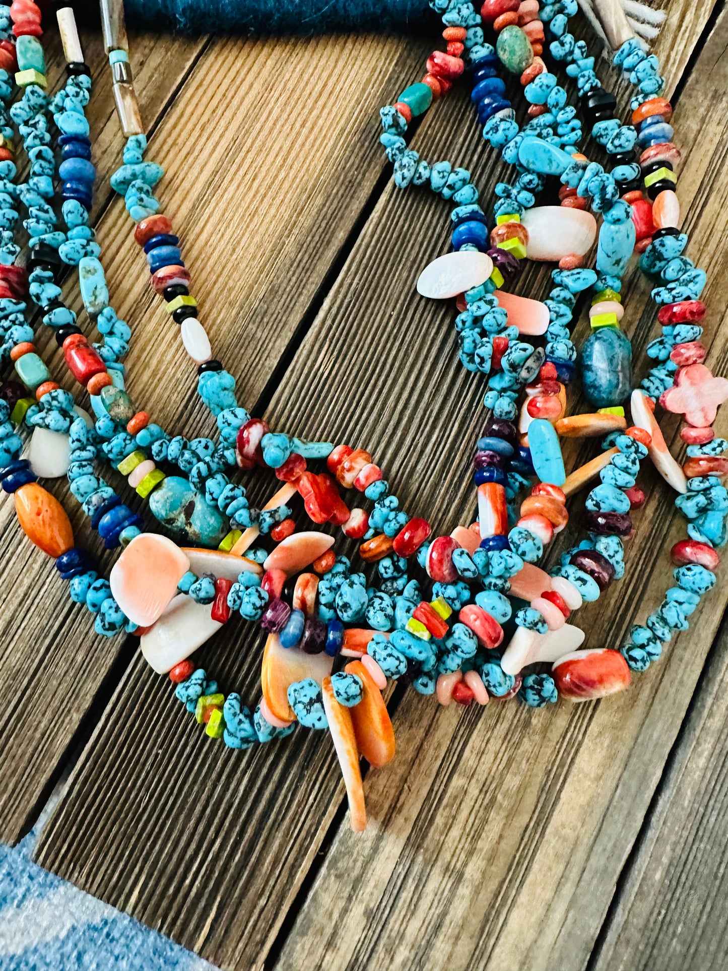 Santo Domingo Multi Stone & Heishi Six Strand Beaded Necklace