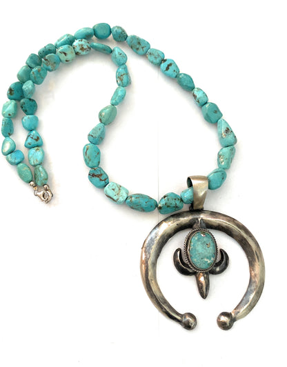 Navajo Sterling Silver & Turquoise Beaded Naja Necklace by Paul Livingston