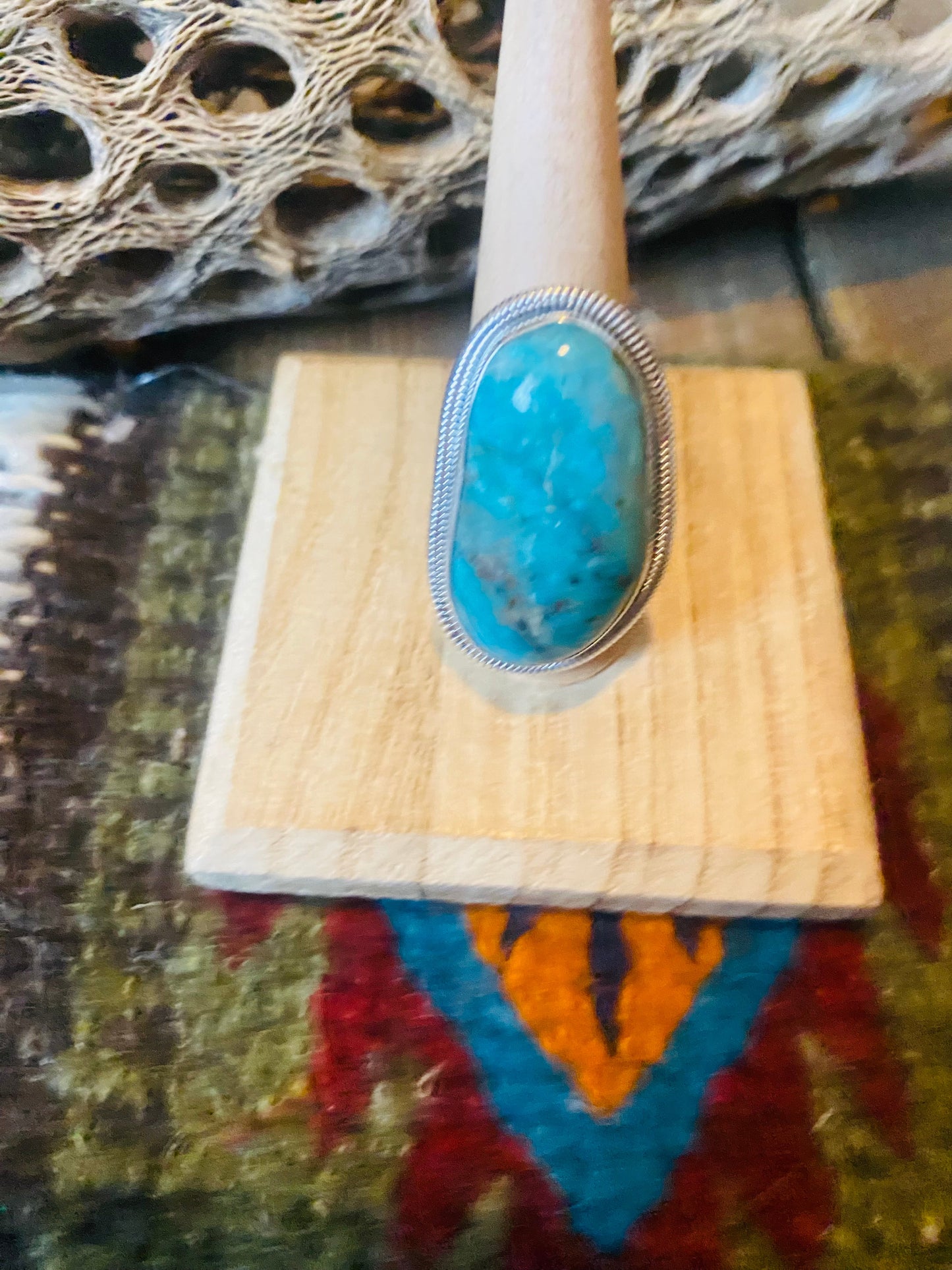 Navajo Gold Canyon Turquoise & Sterling Silver Adjustable Ring by Wydell Billie