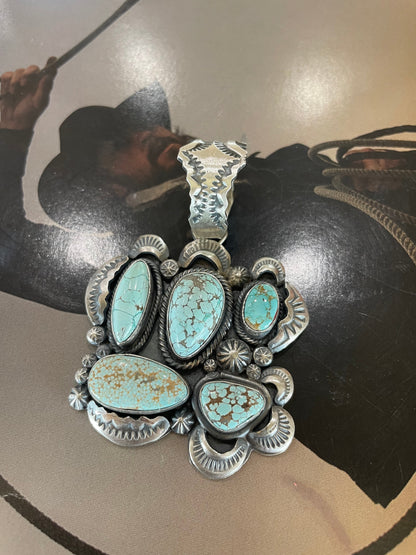 Navajo Sterling Silver & Number 8 Turquoise 5 Stone Pendant